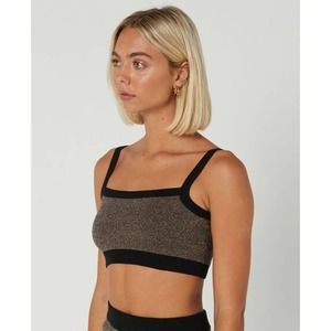 NUDE LUCY ACTIVE Knit Crop Top Womens Small Granite Black Shirt Workout NWT